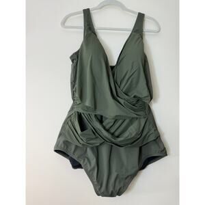 Lands’ End Slender Suit Wrap One-Piece Swimsuit – Rich Olive – 22W